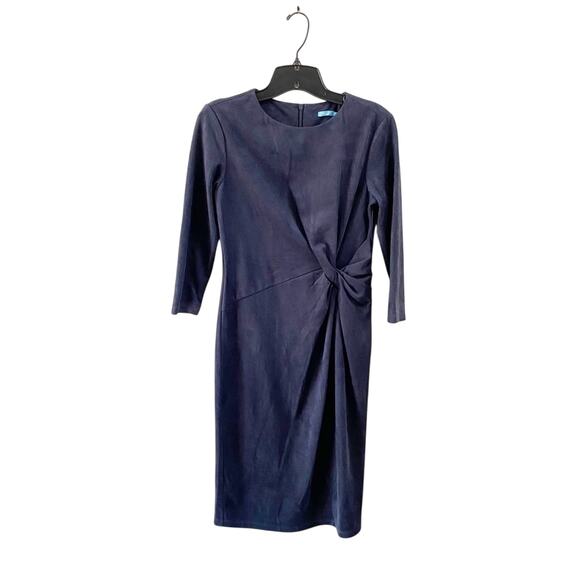 J. McLaughlin Sia Faux Suede Stretch Dress XS Blue Classic Chic Career Midi - Picture 2 of 9
